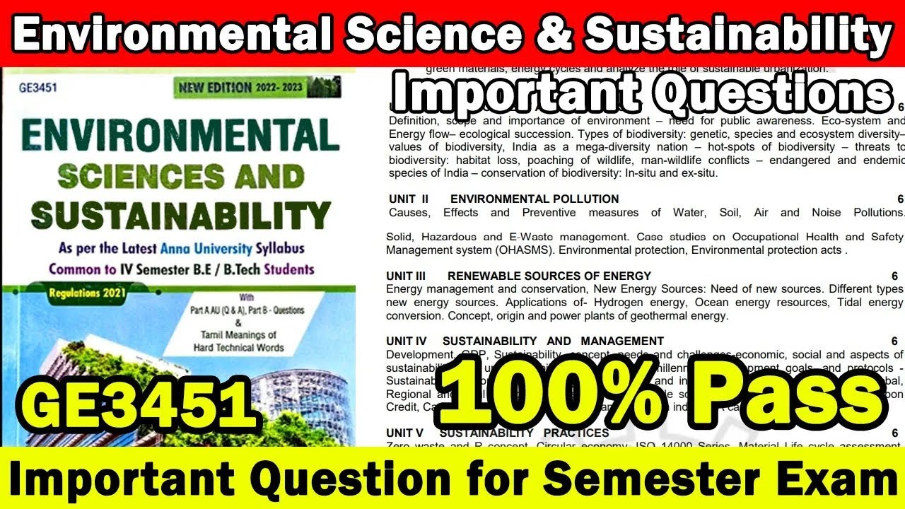 Environmental science and sustainability important questions, GE3451 important question, EVS, ESS