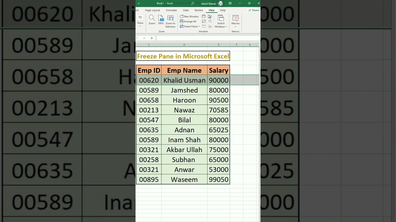 MS Excel: Freeze Pane