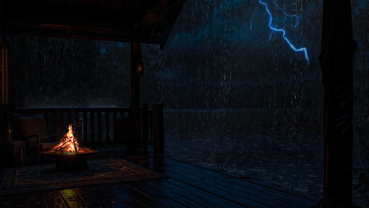 ⛈️🔥 Calm Thunderstorm Escape | Heavy Rain, Thunder & Cozy Fire Crackles for Deep Relaxation