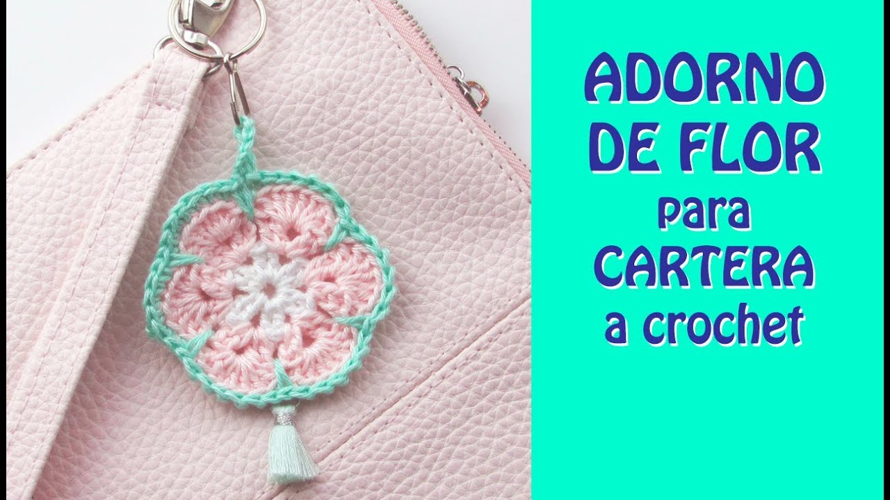 ADORNO  DE FLOR para cartera a crochet paso a paso