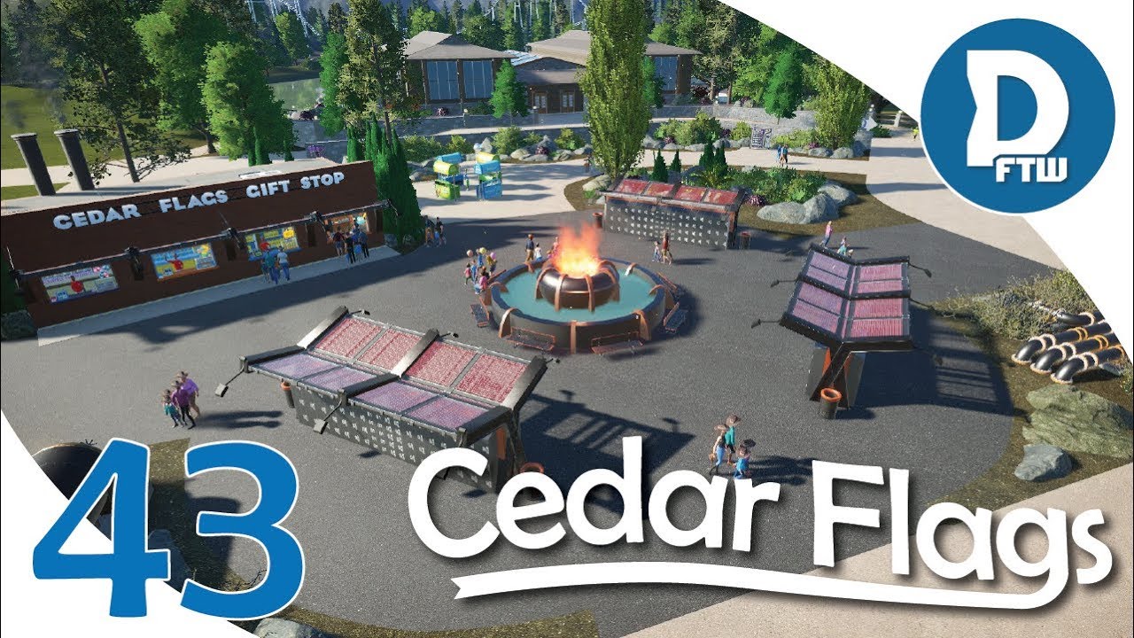 Let's Design Cedar Flags Ep. 43 - Plaza featuring Guest Lockers and Souvenir Shop - Planet Coaster