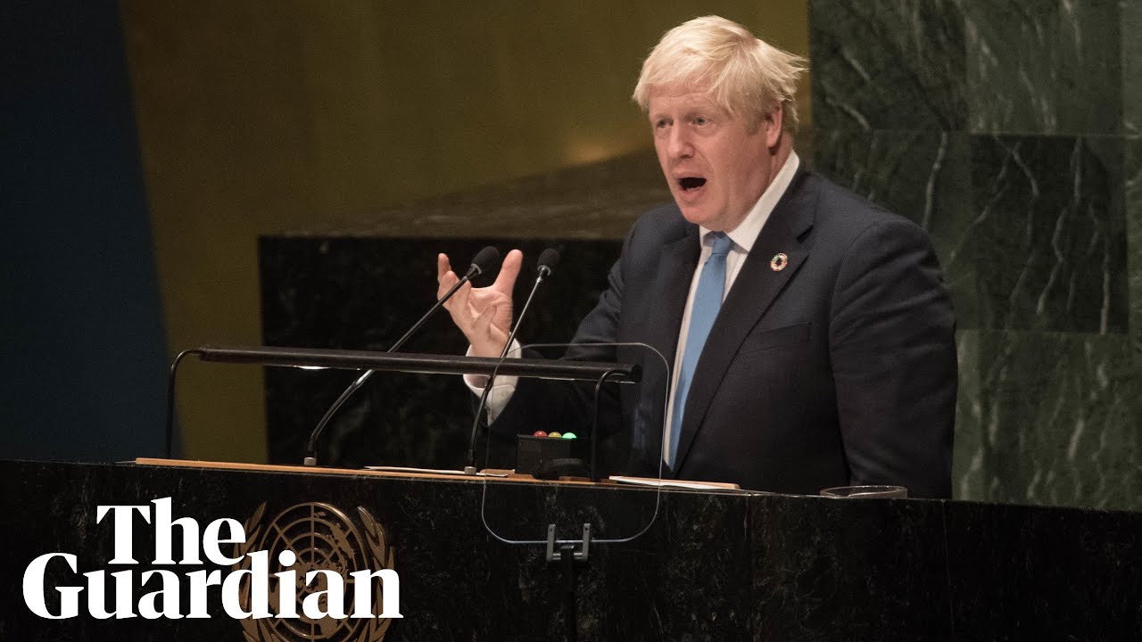 Boris Johnson speaks at UN of limbless chickens, Brexit and hangover cures
