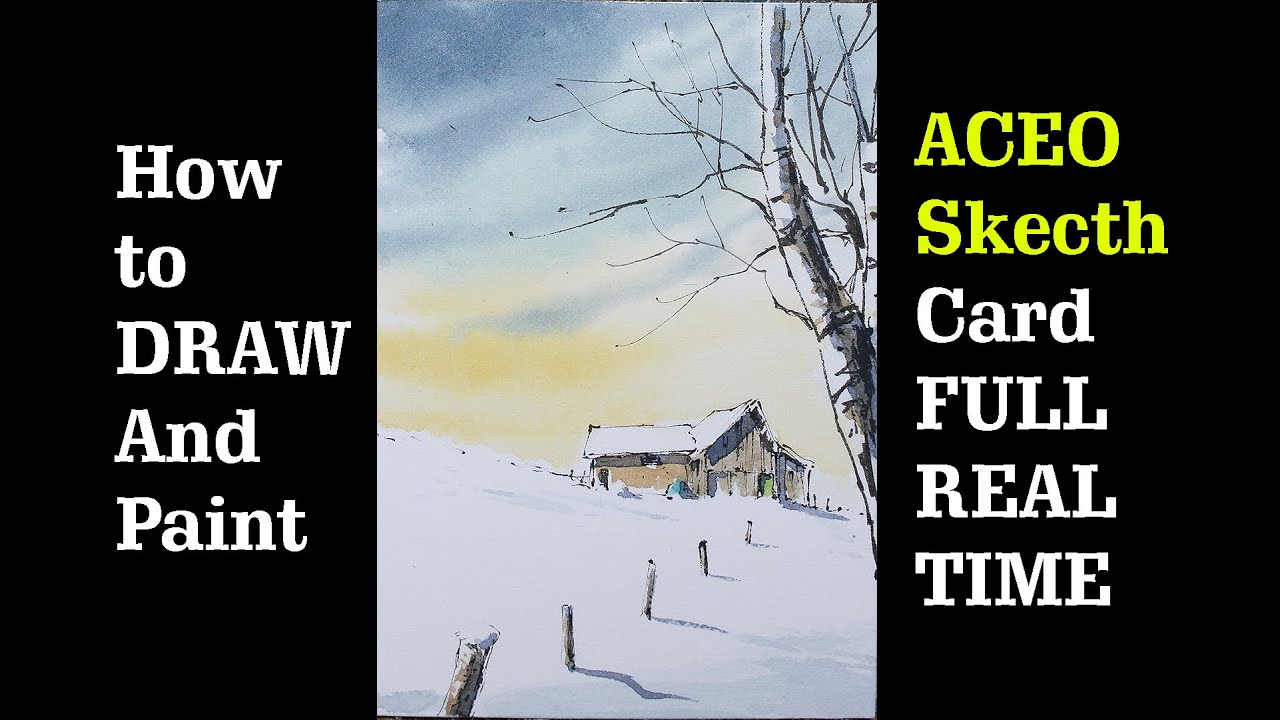 ACEO Winter scene in Line and wash,Full Real time,watercolor By Nil Rocha