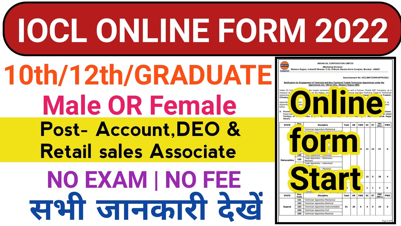 IOCL NEW ONLINE FORM 2022 | IOCL 10th & 12th Pass New Recruitmentm 2022 💥💥Male or Female All Indian