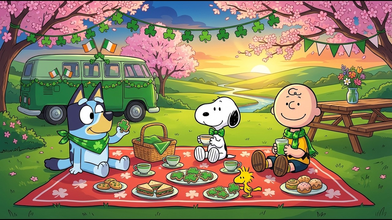 St. Patrick’s Day Sunset Picnic with Snoopy & Bluey 🍀 Chill Lofi for Study & Work 🌅 Spring Vibes
