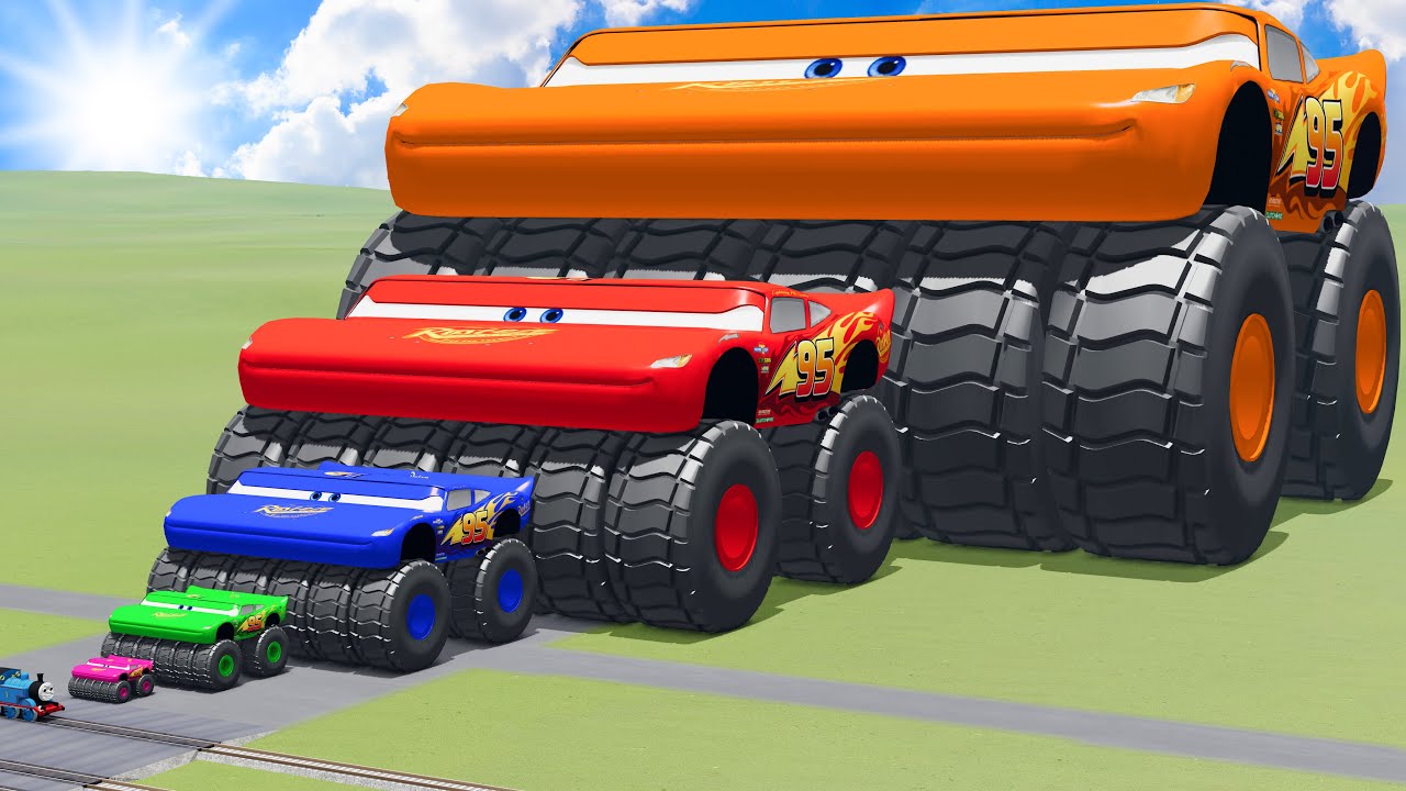 Big & Small Wide Lightning Mcqueen Monster Truck Red vs Blue vs Yellow vs Purple | BeamNG.Drive