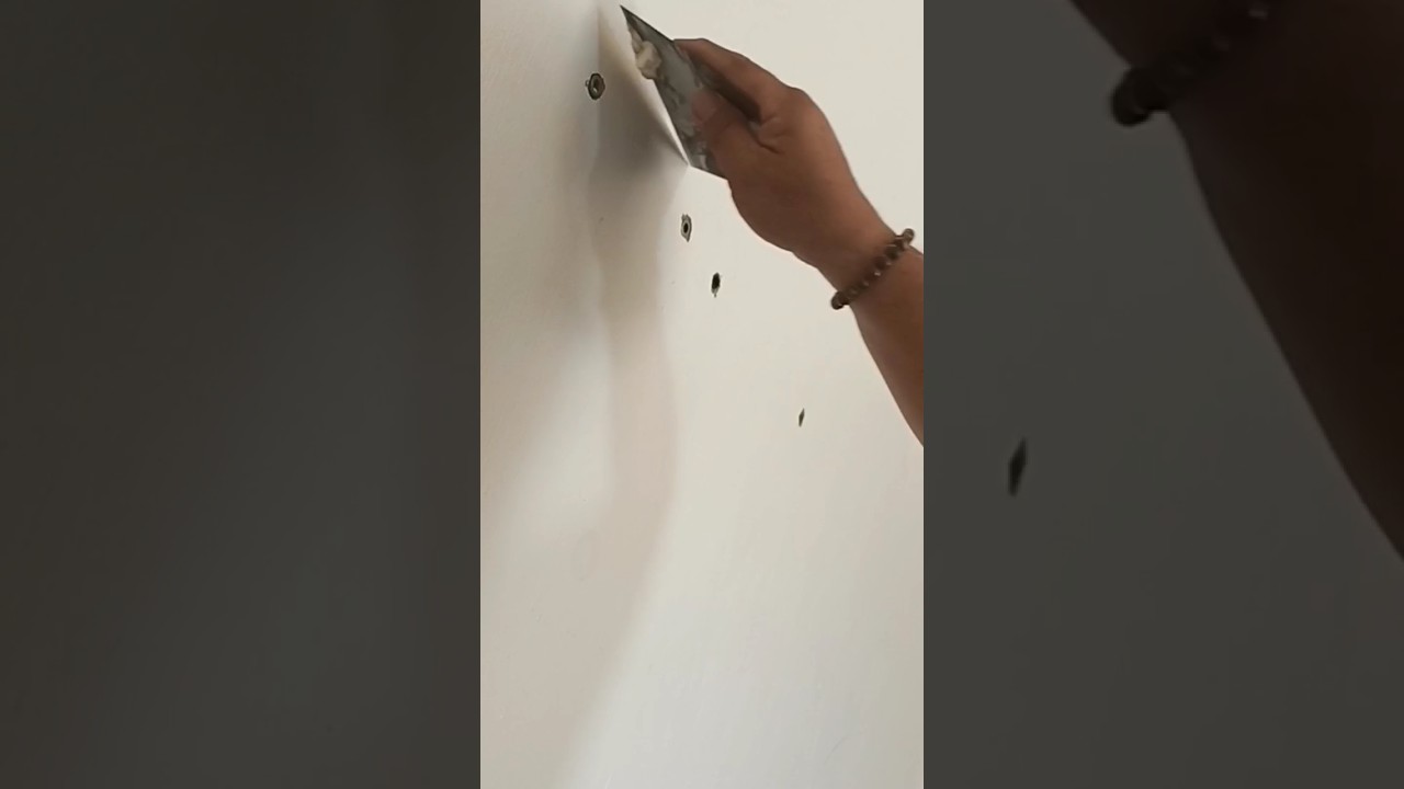 APPLY MASONRY PUTTY TO THE HOLES AND CRACKS IN THE WALL #diy