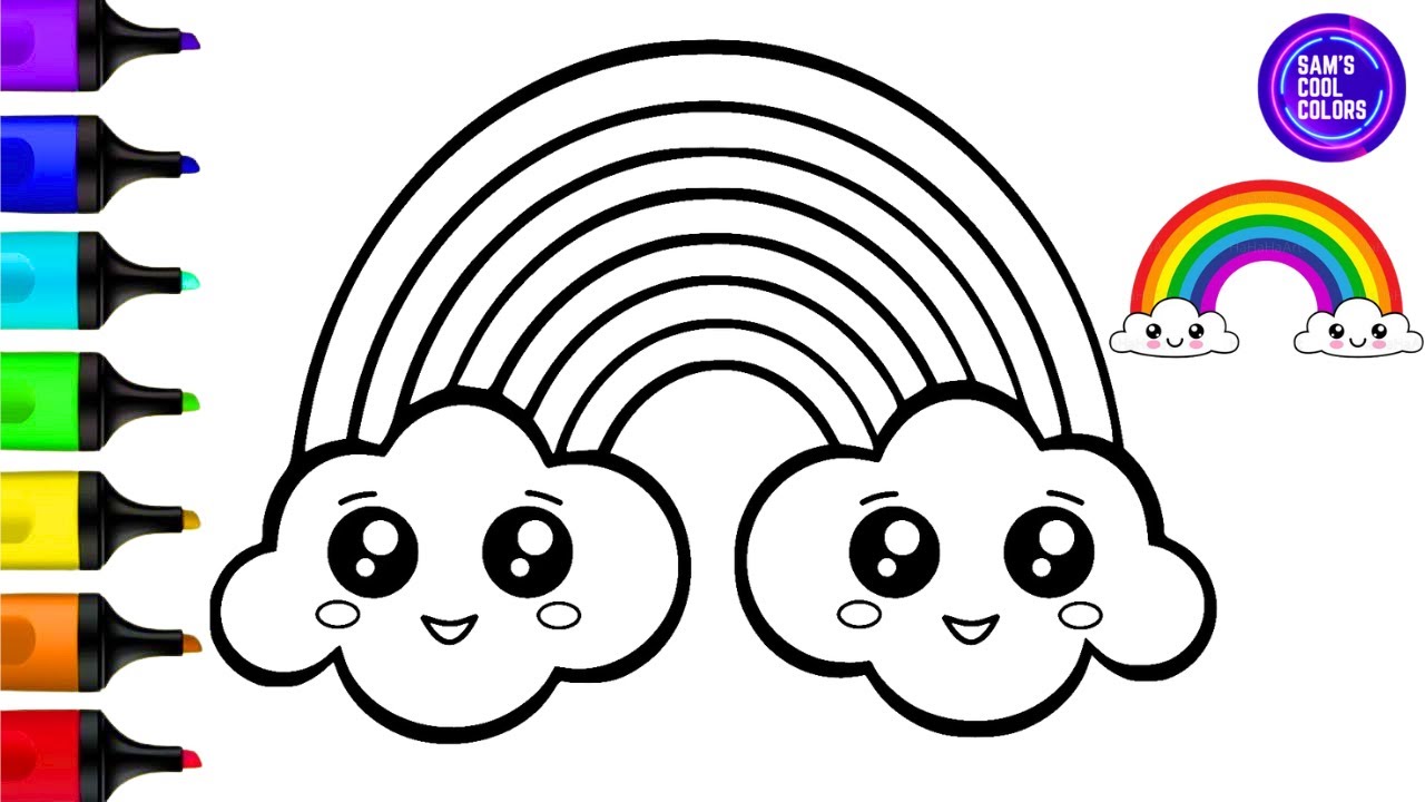 Coloring a Cute Kawaii Rainbow Coloring Page | Markers
