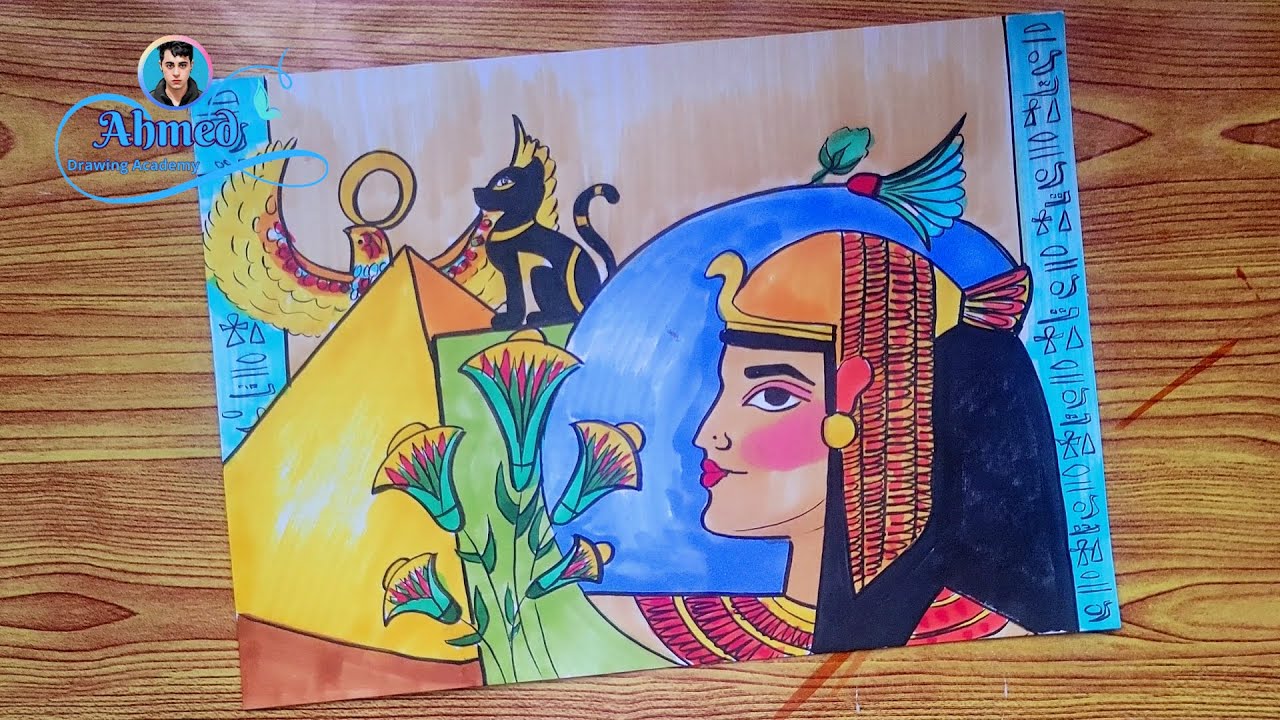 رسم عن الفن المصري القديم || رسم الفراعنه || رسم الفن المصري القديم