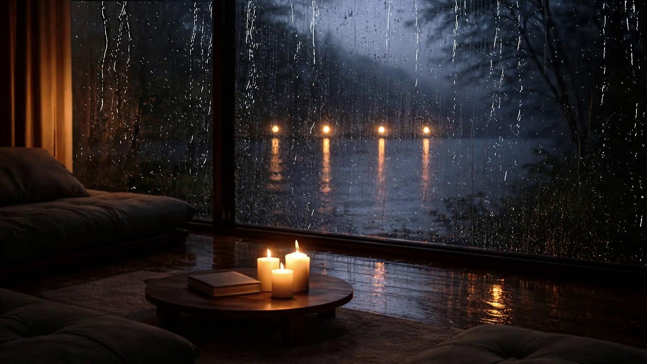 Rainy Night Jazz 🌧 Cozy Lake Cabin & Candlelight Ambience