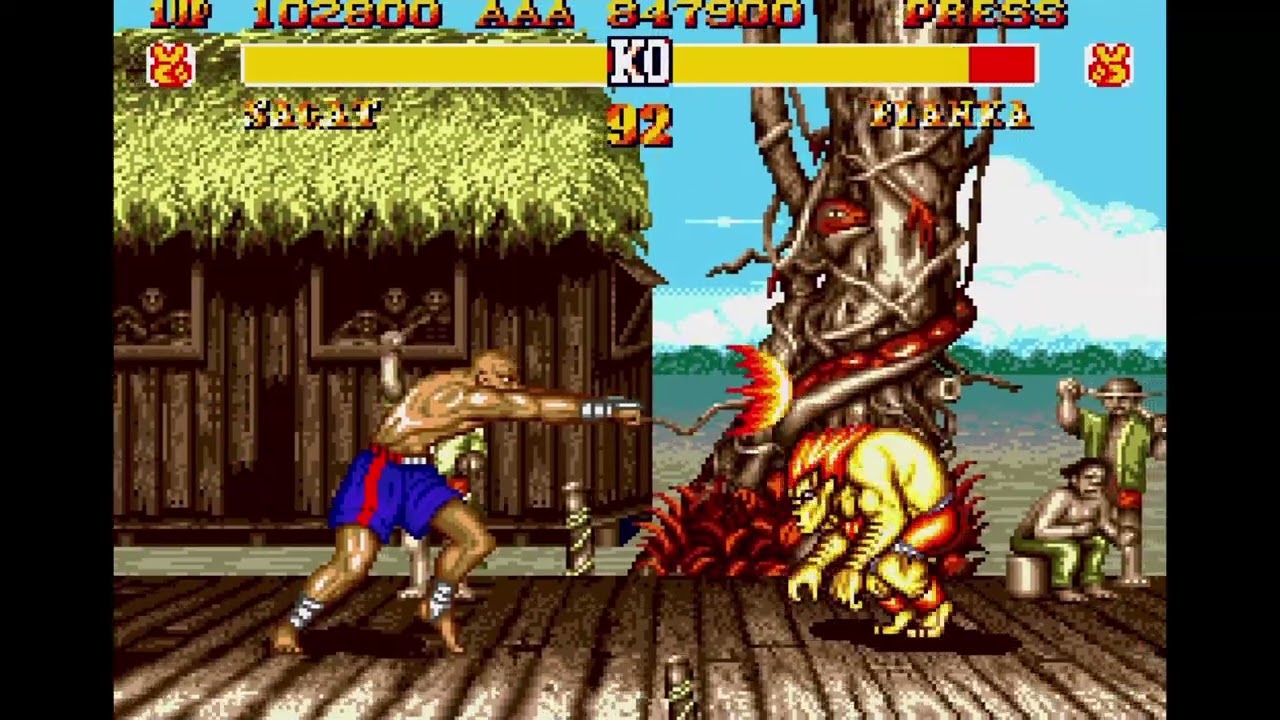 Бланка проходит под ударом &laquo;Тигровый выстрел&raquo; Сагата | Street Fighter 2 Champion Edition (Sega Ge...