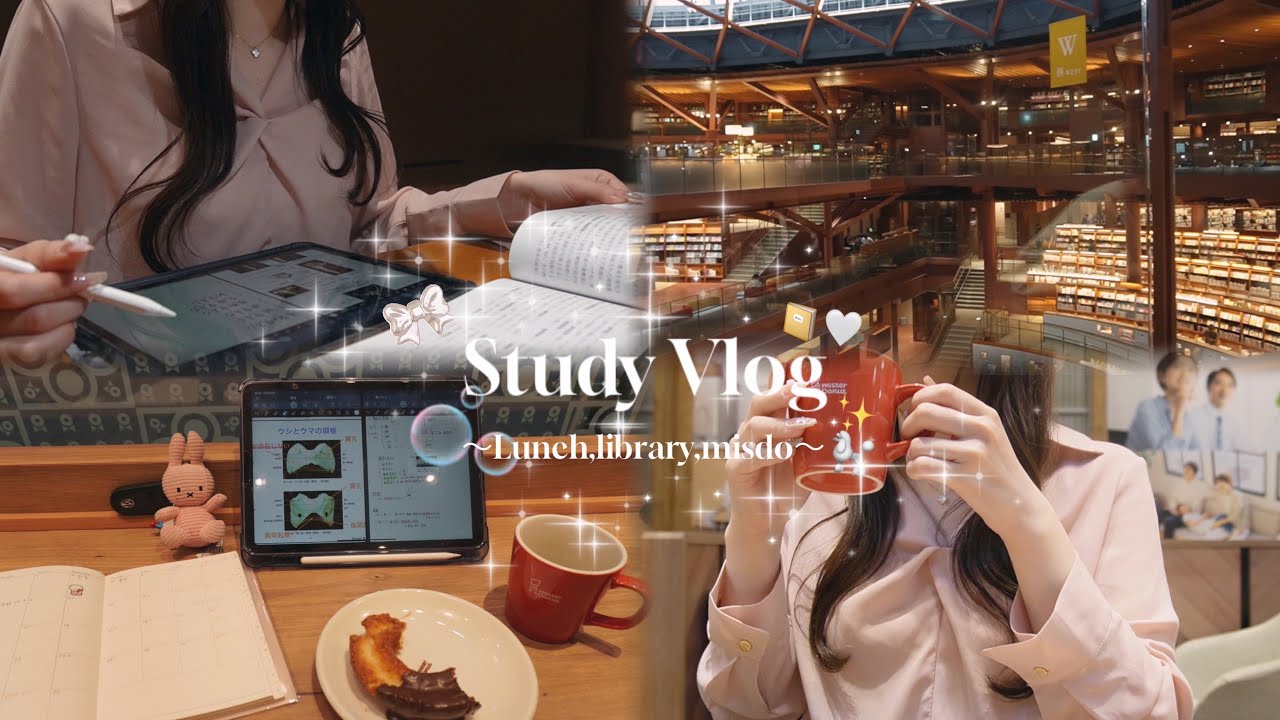 【獣医学生のVlog】4月に入ったから勉強を頑張る✍🏻📖🤍石川県の綺麗な図書館でモチベをあげて勉強をした日🐶📔✨️