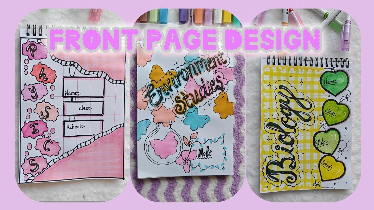 6Easy & Beautiful Front page design 🌼 Subject &Month Cover Page ideas for school 
