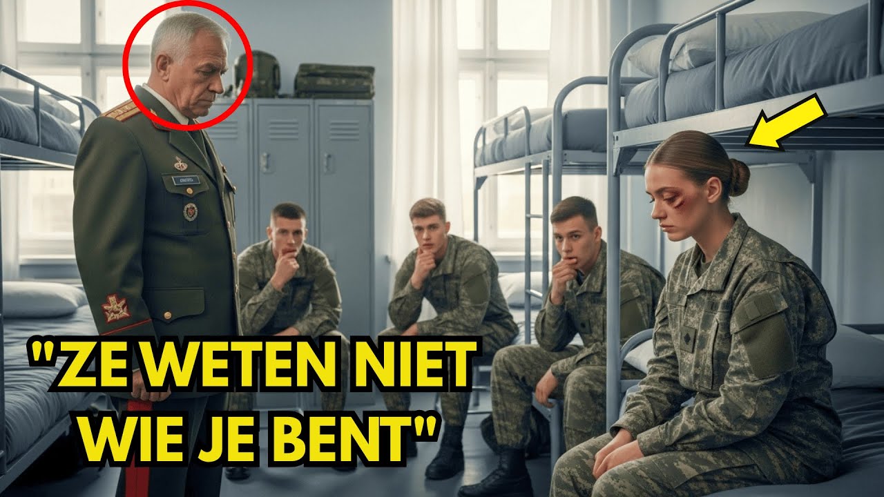 Generaal ziet blauwe plekken op gezicht vrouwelijke soldaat 'Ben jij het!' roept hij geschokt