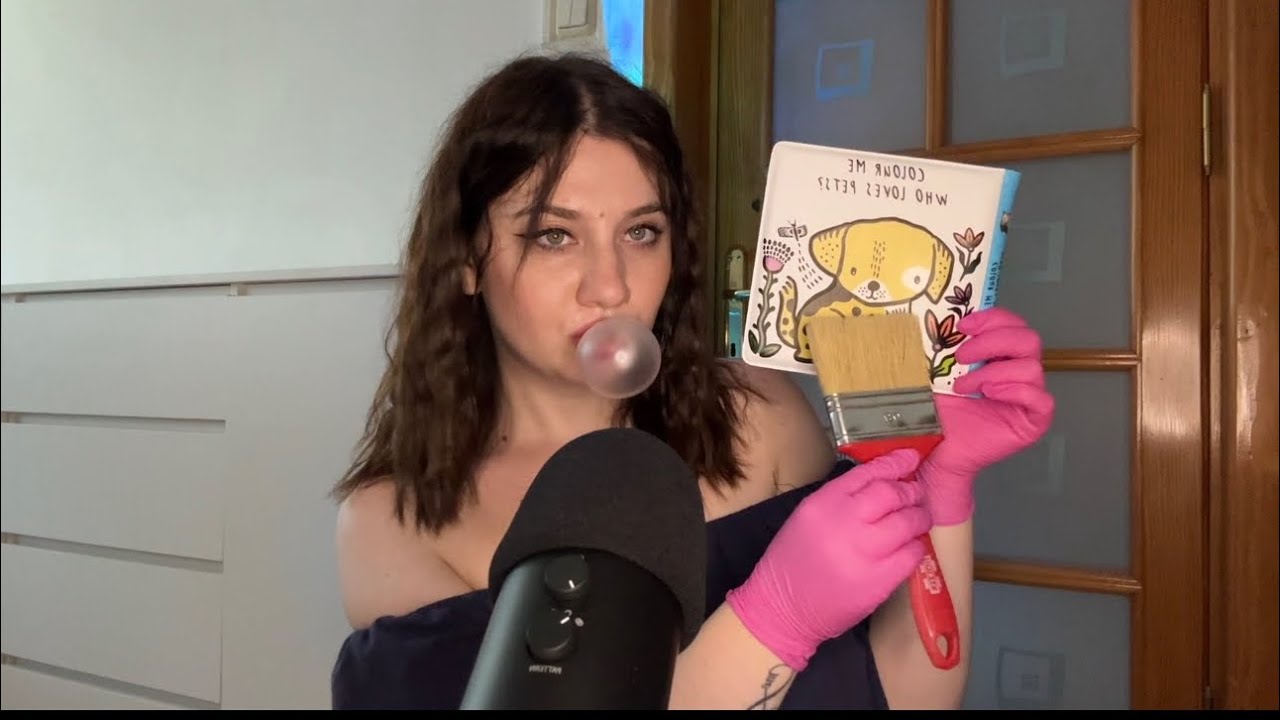 ASMR | Gloves Triggers, Aggressive Gum Chewing and Painting Book 📖