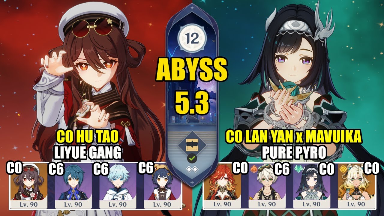 C0 Hu Tao Liyue Gang / Team & C0 Lan Yan Mavuika Mono Pyro | Spiral Abyss 5.3 | Genshin Impact 【原神】