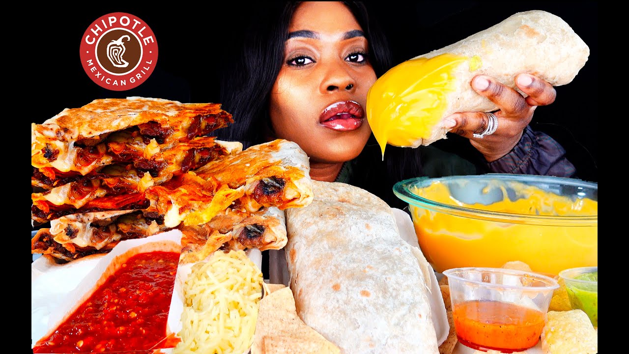 ASMR MUKBANG CHIPOTLE GIANT BURRITOS CHEESE STEAK QUESADILLA | CHEESE SAUCE | ASMR EATING| ASMR FOOD