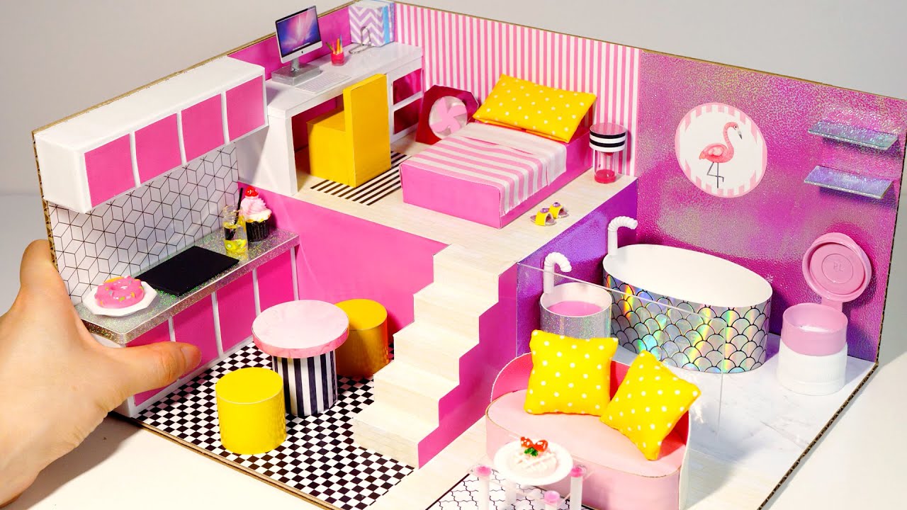 DIY Miniature Cardboard House #32  bathroom, kitchen, bedroom, living room for a family