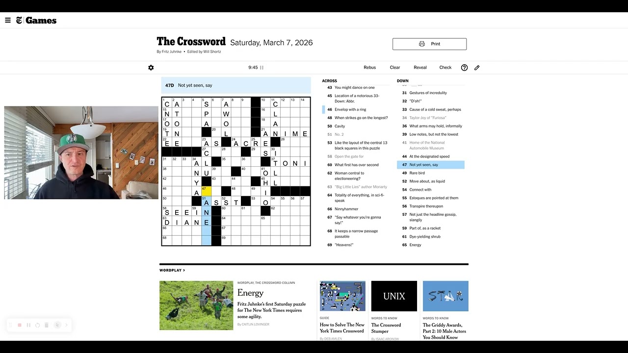 Saturday, March 7th - New York Times crossword puzzle solve