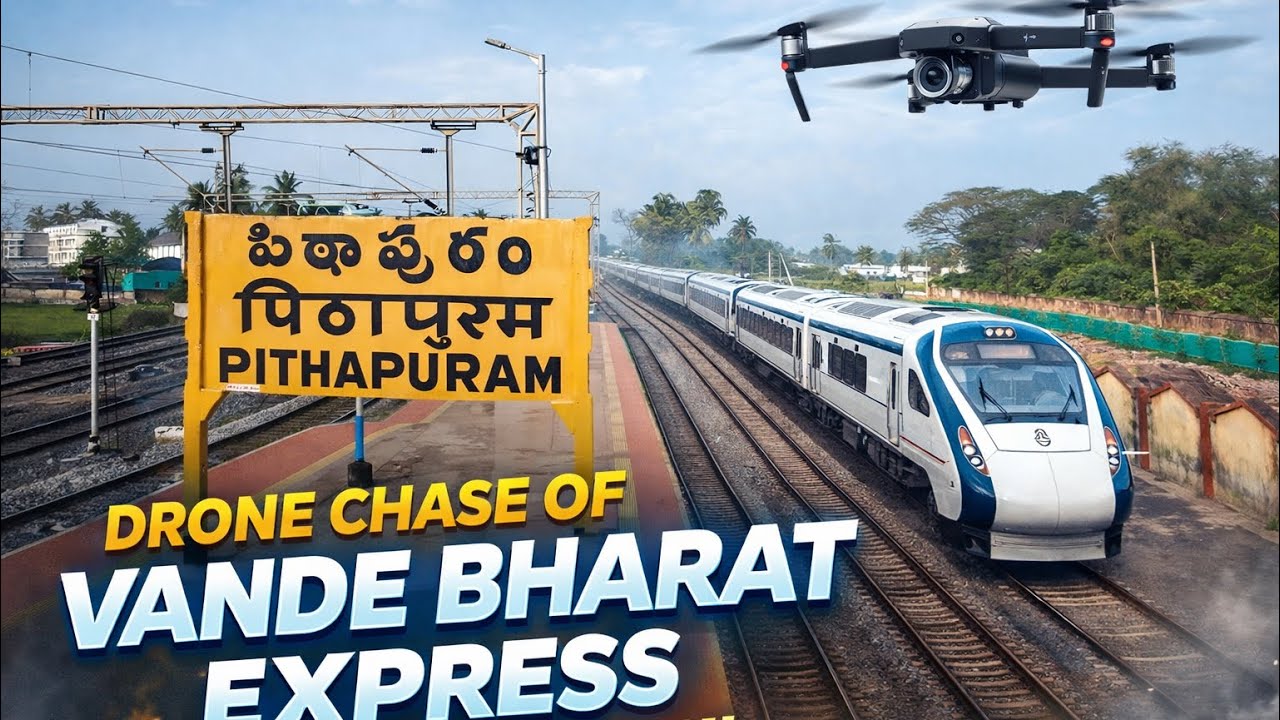 Vande Bharat Express Passing Pithapuram Station | Epic Drone Chase 