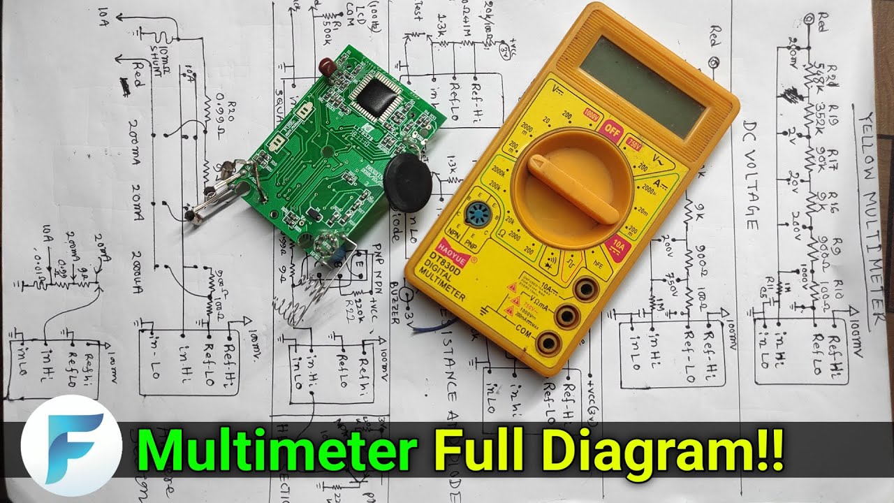 Yellow Multimeter DT830 : Full Diagram & All Sections Explained (Hindi)