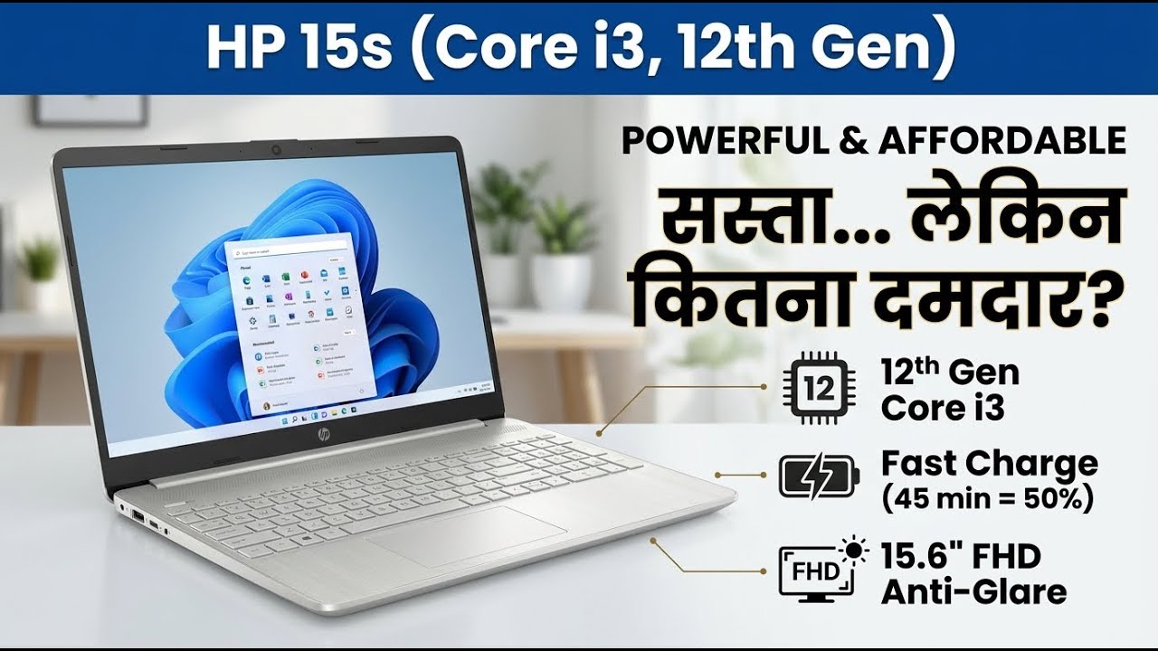 HP 15s Review- 12th Gen Intel Core i3 & 15.6- FHD Display | Review in Hindi | Features