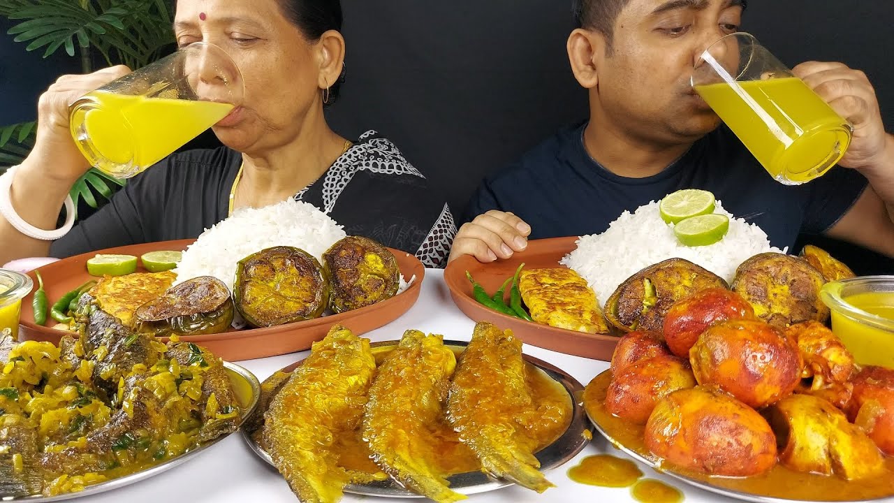 ASMR MOTHER AND SON FOOD EATING SHOW FISH , CHICKEN EGGS WITH BASMATI RICE