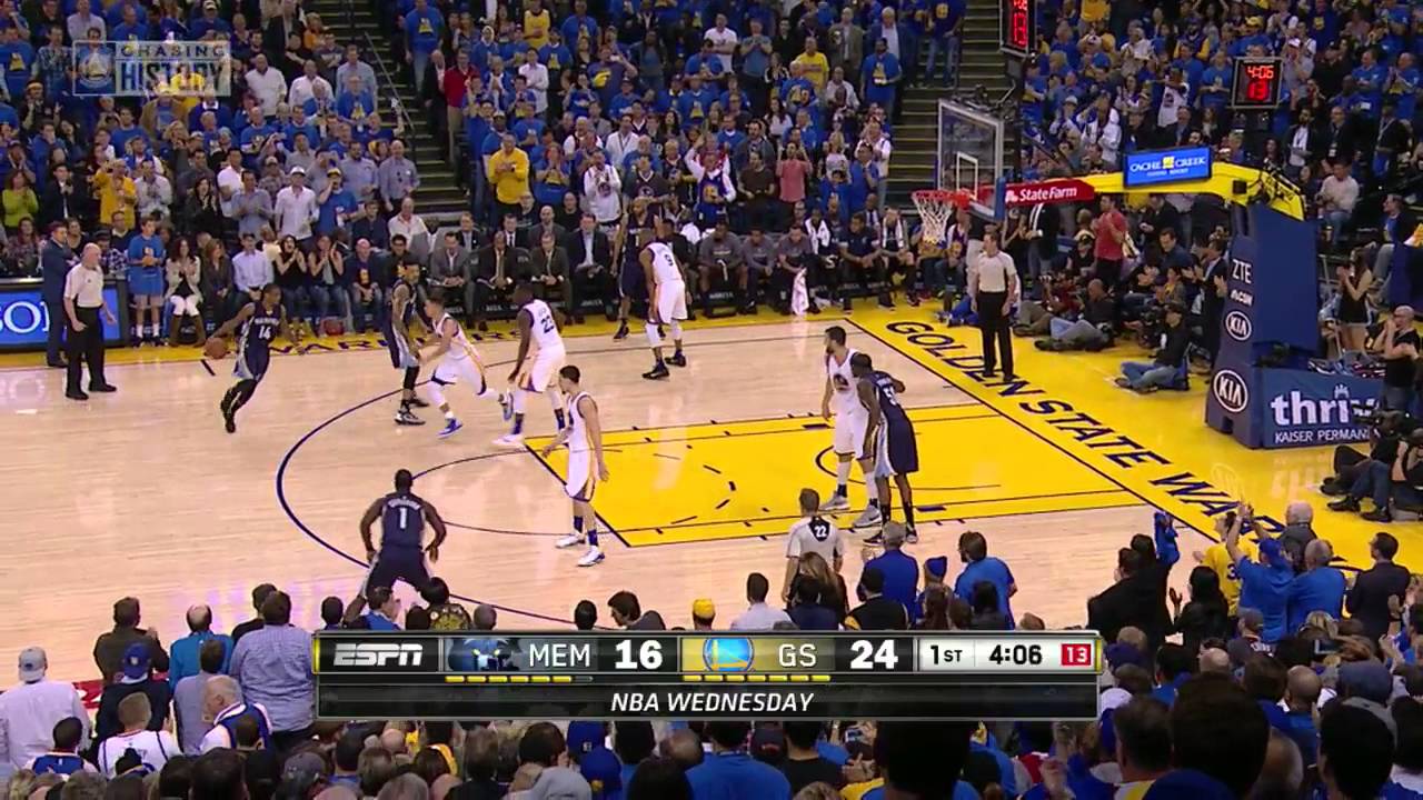 Stephen Curry hits three straight three-pointers vs. the Grizzlies (2016.04.13)