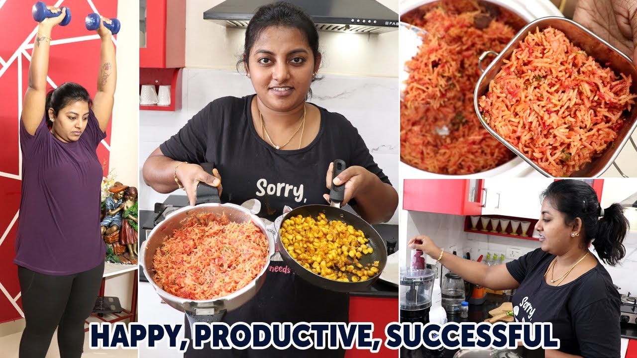 How to Manage Morning Household Work | Beetroot Pulao | My Workout Dress | Karthikha Channel Vlog