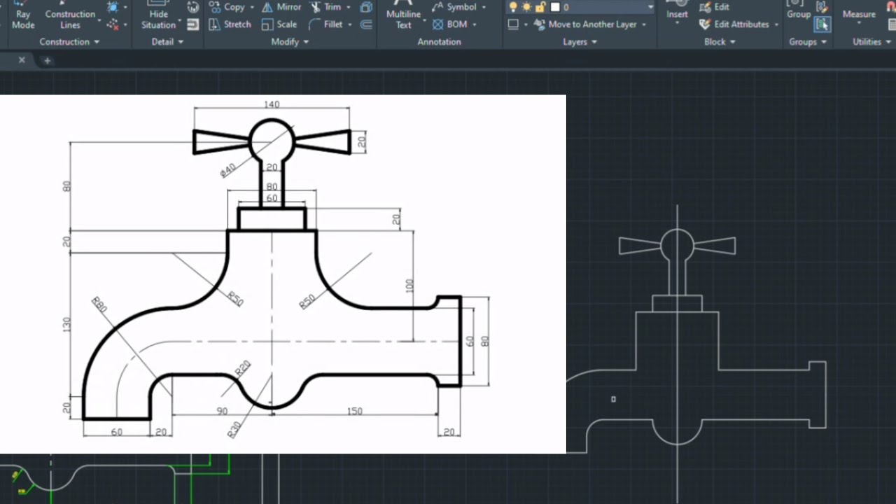 AUTOCAD'DE MUSLUK ÇİZİMİ / Örnek Model / Teknik Resim Dersi  #autocad #teknikresim