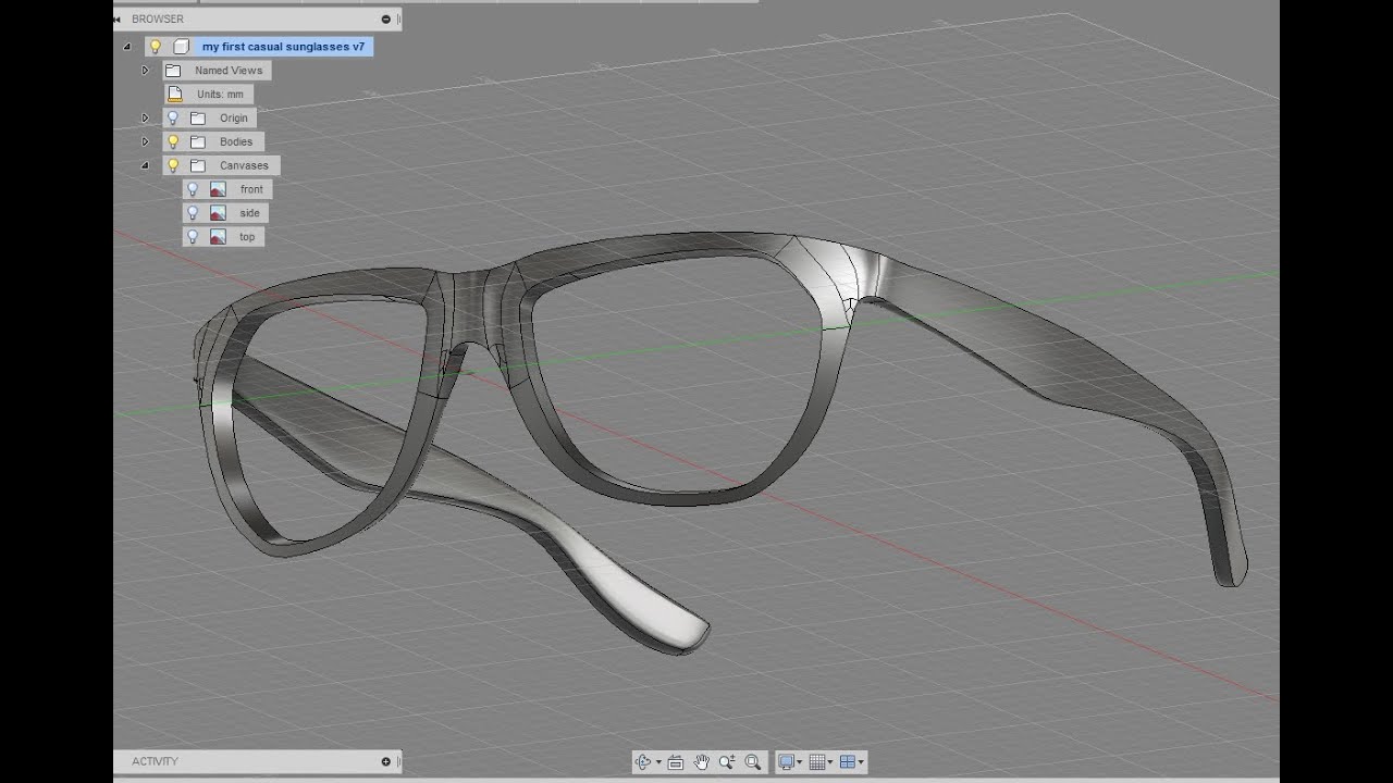 Designing sunglasses in Autodesk Fusion 360 - Creating the volume - 2/3