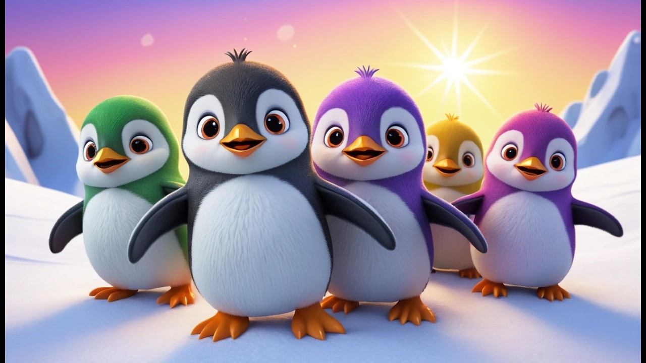 Five Little Baby Penguins Slide Slide Slide | Winter Animal Songs for Kids