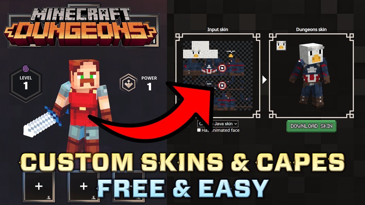 Minecraft Dungeons | How to Use Custom Skins and Capes, FREE and EASY Solution (TUTORIAL 2021)