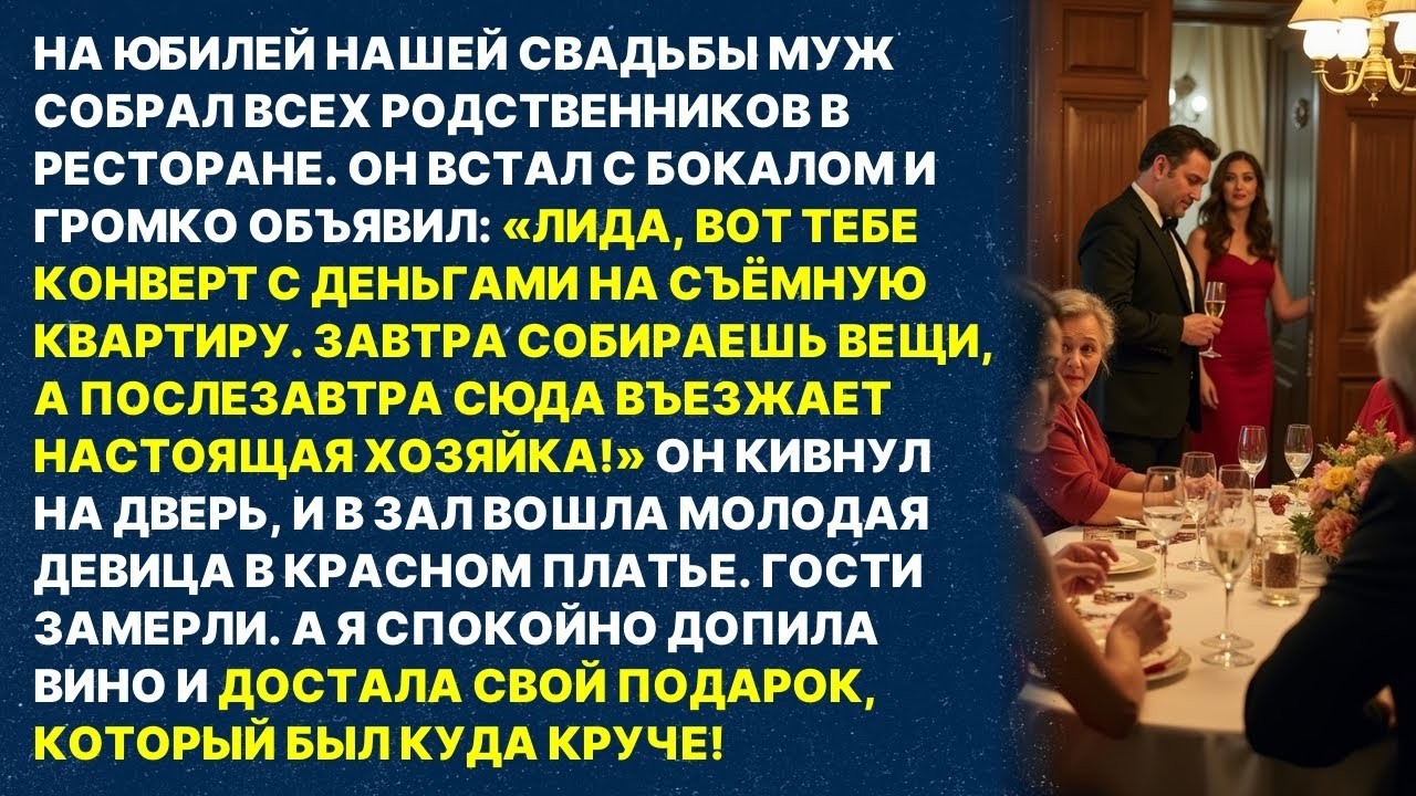 На юбилее свадьбы муж вручил мне деньги на съёмную квартиру и представил любовницу