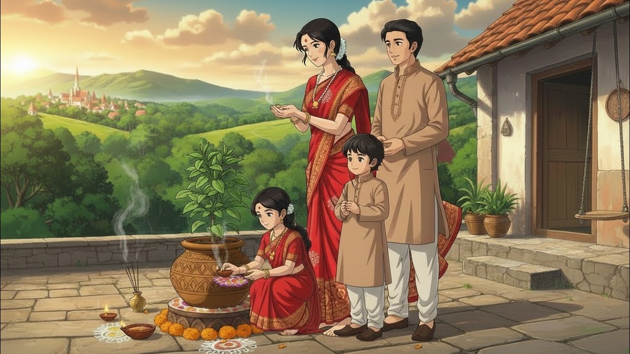 A Peaceful Day Special Tulsi Pooja and Cooking Momos And Food and other Tiny Story #ghiblistyle