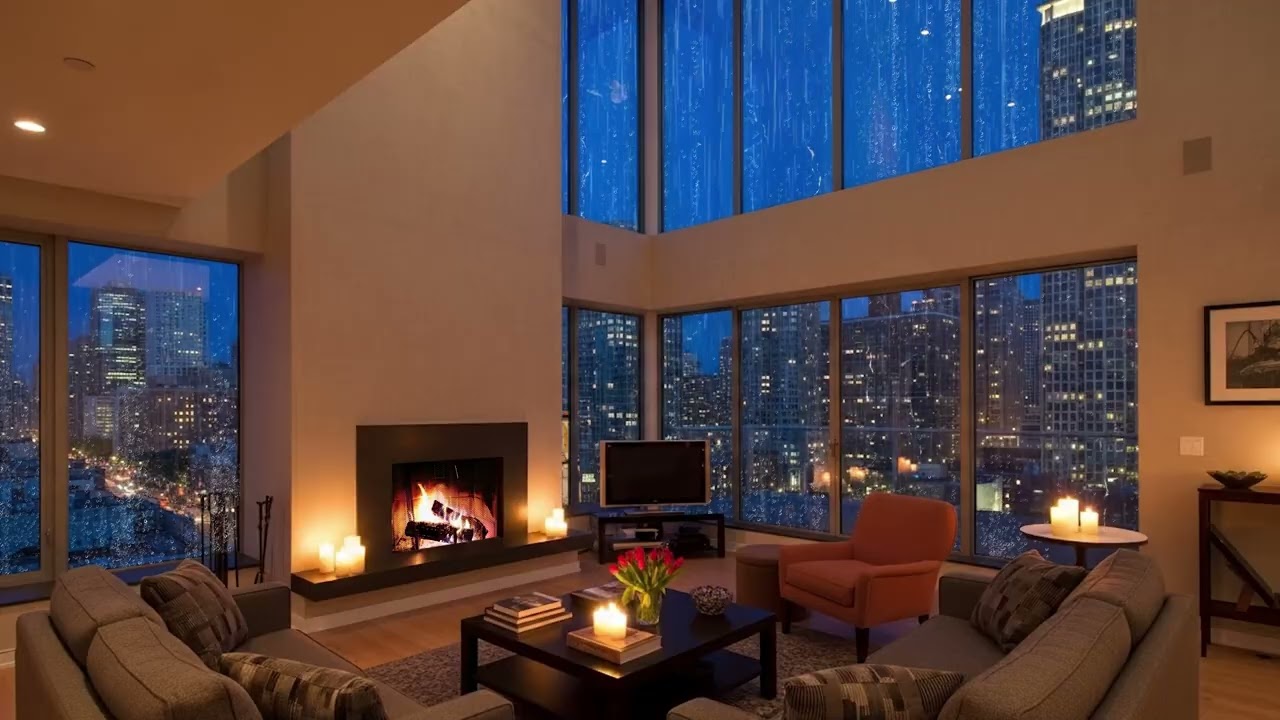 Golden Light, Rain-Kissed Windows & Sophisticated Apartment Jazz Ambience