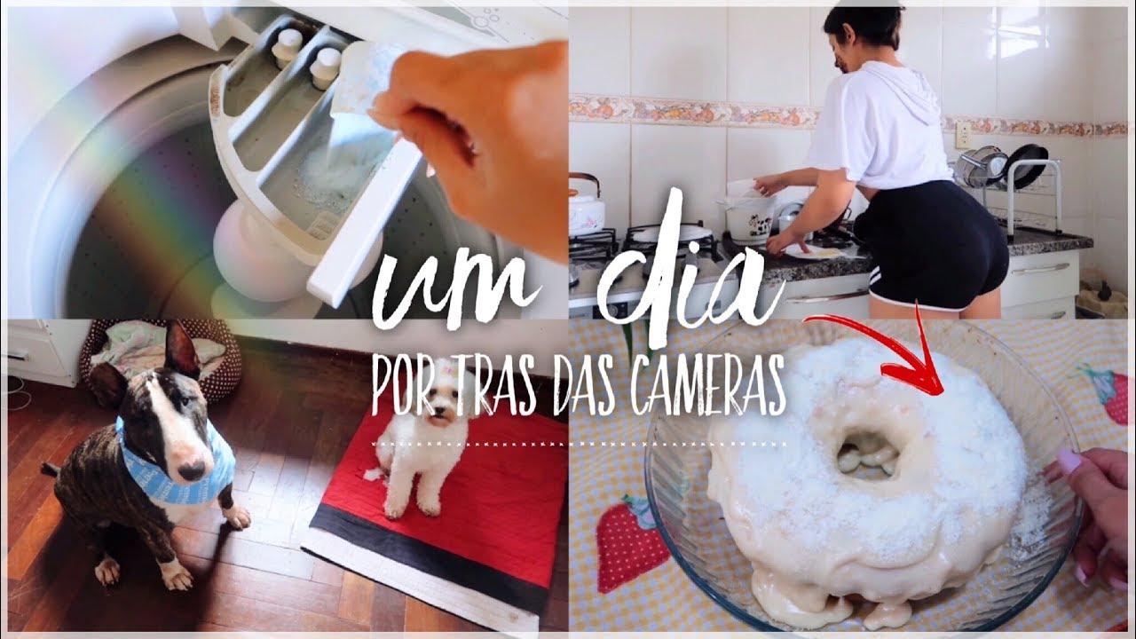 ROTINA por TRÁS DAS CÂMERAS - Lavando roupa + Banho nos dogs + Bolo de limão com leite ninho