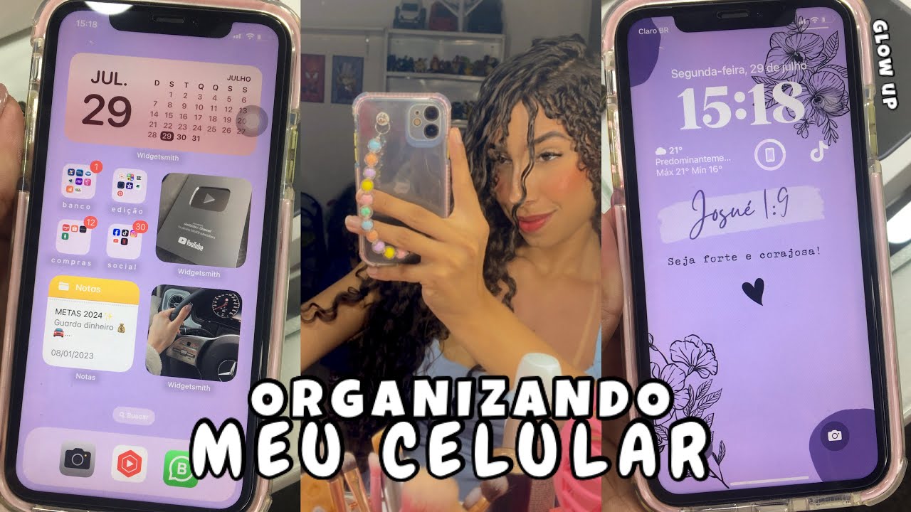 ORGANIZANDO MEU CELULAR ~ GLOW UP IPHONE 11 | asmr, wallpaper e limpeza 💜