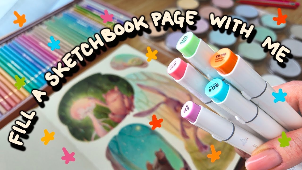 FILL A SKETCHBOOK PAGE WITH ME - markers, pan pastels, and some little guys