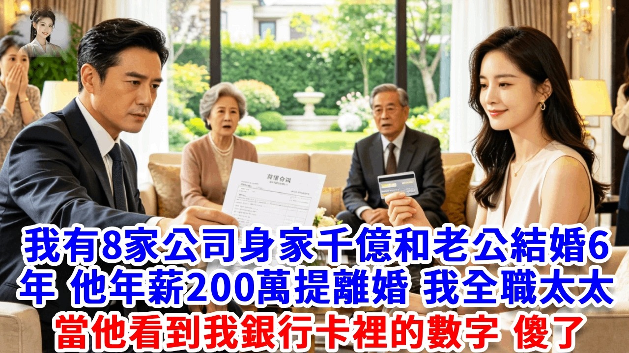 我有8家公司身家千億，和老公結婚6年，老公年薪200萬，我全職太太。他突然提離婚，我果斷應下，當他看到我銀行卡裡的數字，頓時啞口無言！#思妤說故事#為人處世#生活經驗#情感故事#晚年哲理#說故事#完結