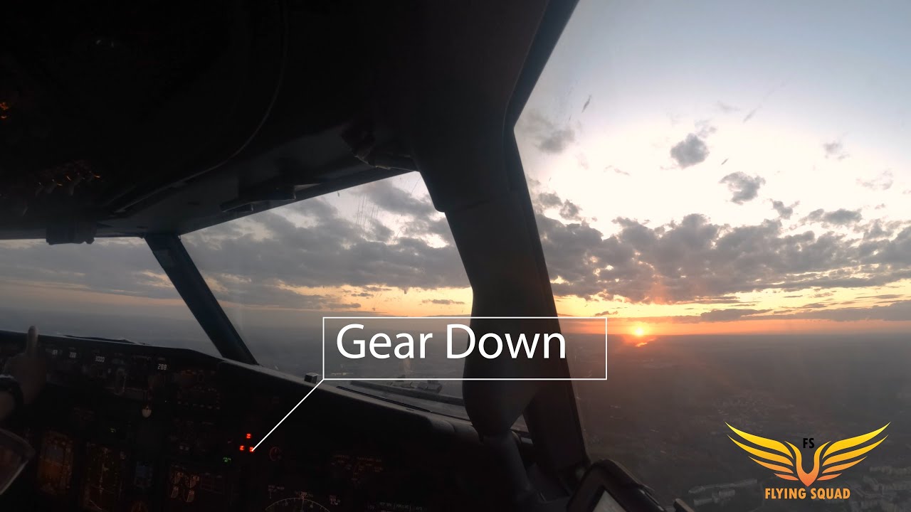 Approaching Gdansk International airport in sunset - Cockpit View