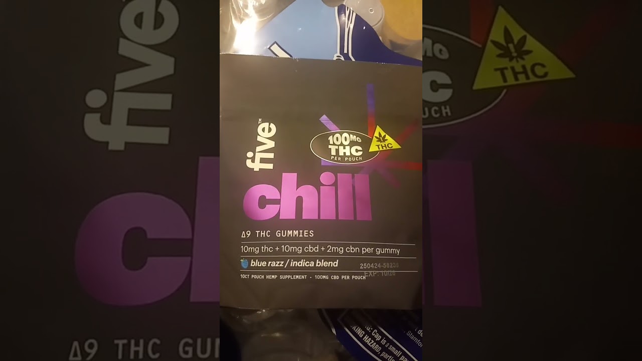 100mg THC five chill gummies, blue razz indica blend 10ct