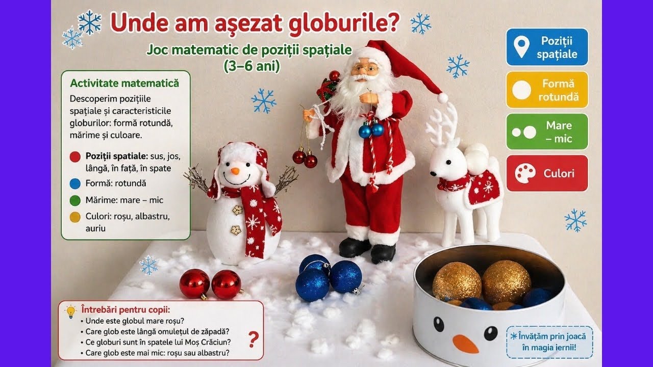 Matematica pentru cei mici. -3/6 ani. Poziții spațiale - joc matematic - „Unde am așezat globurile?”