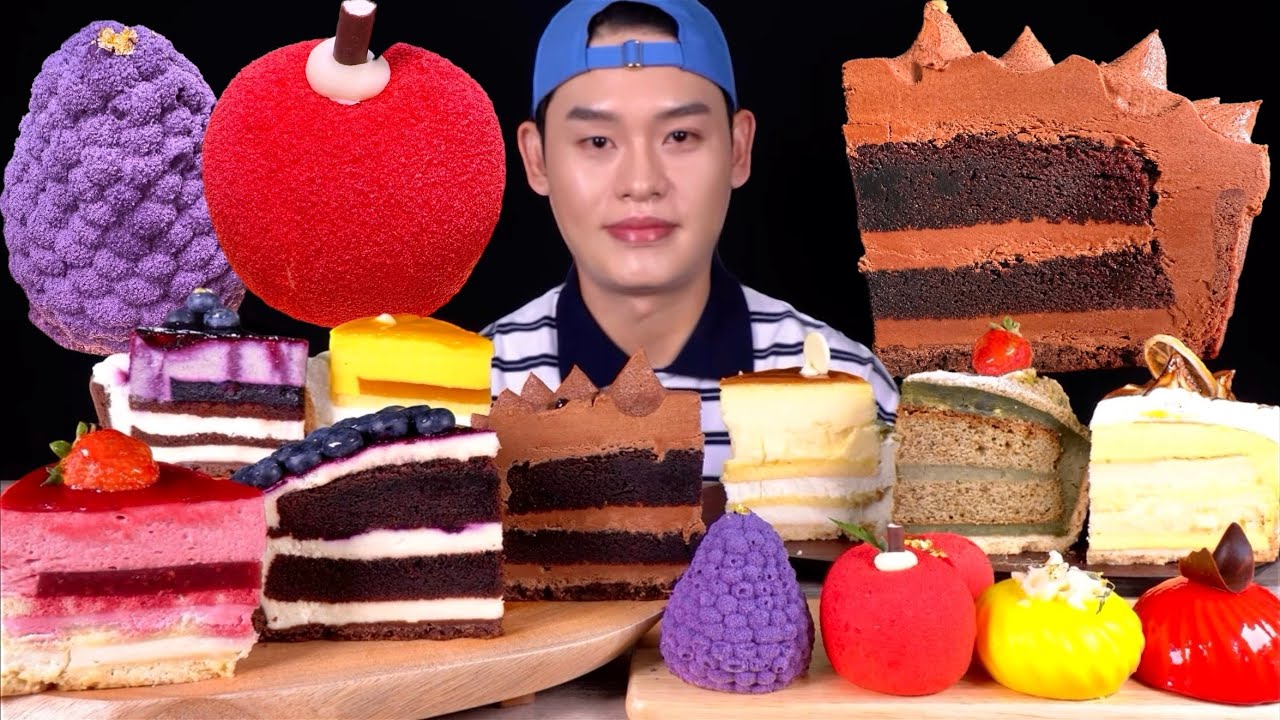 ASMR 초코 쇼콜라 레몬 블루베리 치즈케이크 망고 딸기 타르트 먹방~! Chocolate Mango Blueberry Cheese Cake Lemon Tarts MuKBang~!