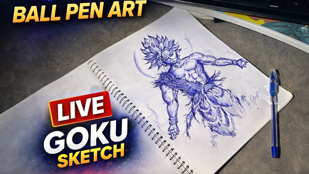 Night Vibes ✨ Ball Pen Goku Drawing | LIVE #live #ballpenart #latenightstream