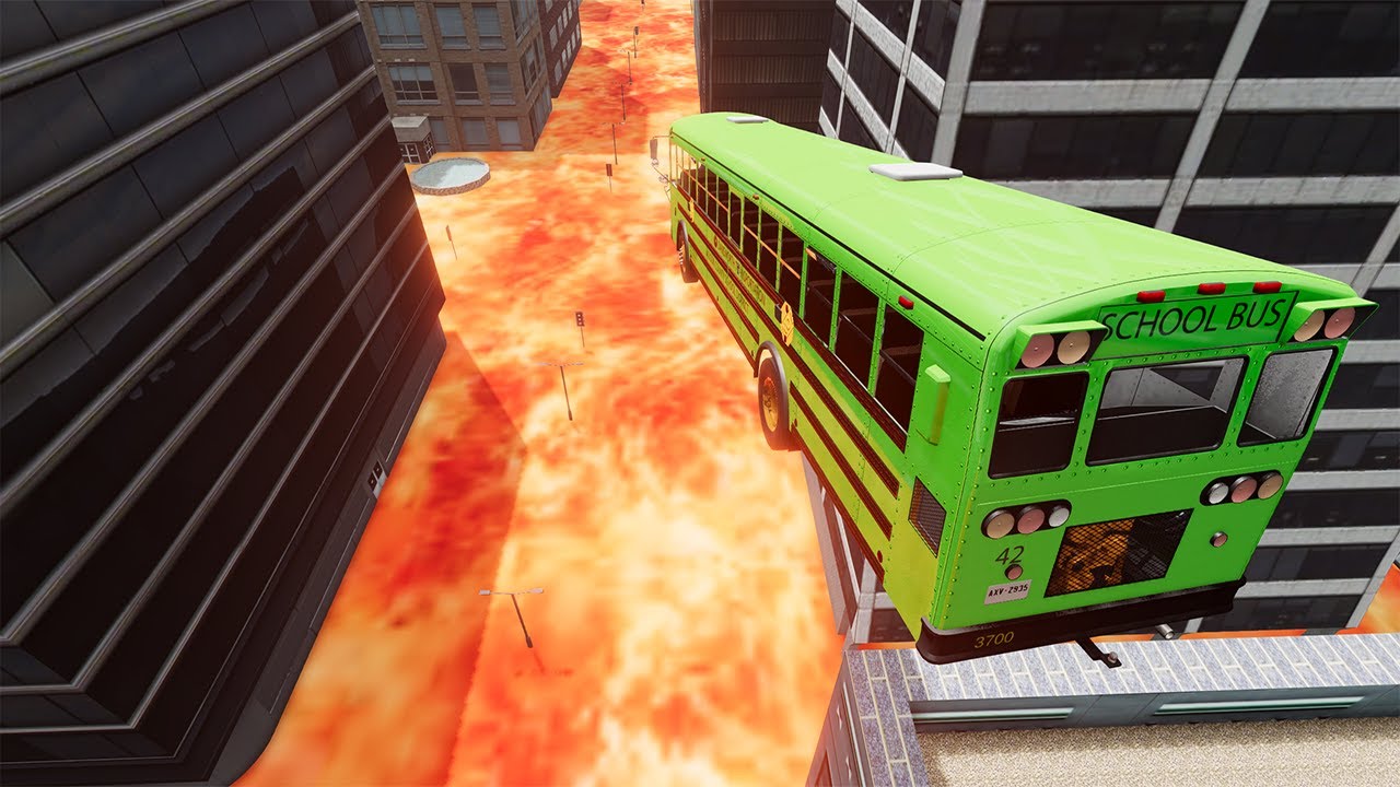 School Bus Jumping Into Giant Lava Pit - BeamNG.Drive