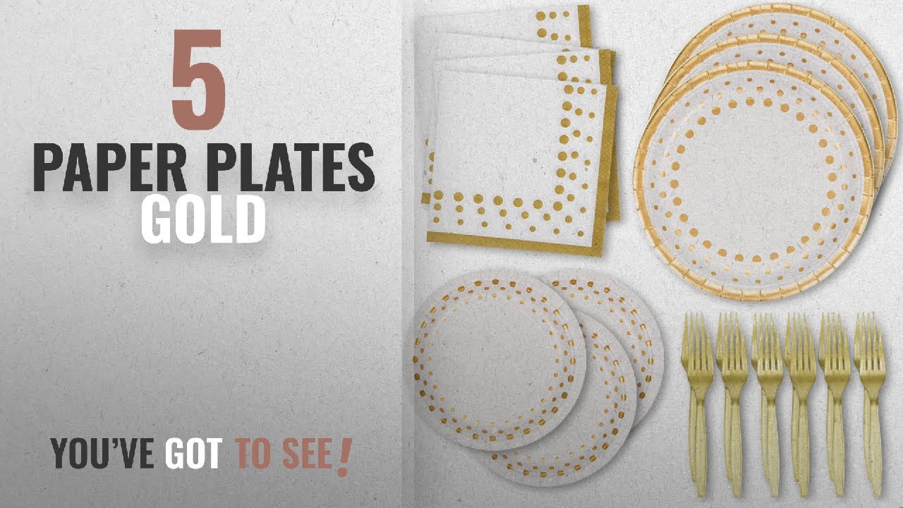 Best Paper Plates Gold [2018]: White and Gold Dot Disposable Paper Plates & Napkins; 50 Dinner