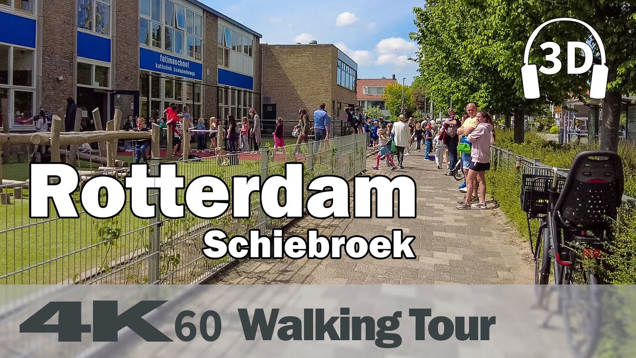 Rotterdam walk - Residential area Schiebroek ☀️ | Netherlands | 4K60 Walking Tour | Binaural Audio