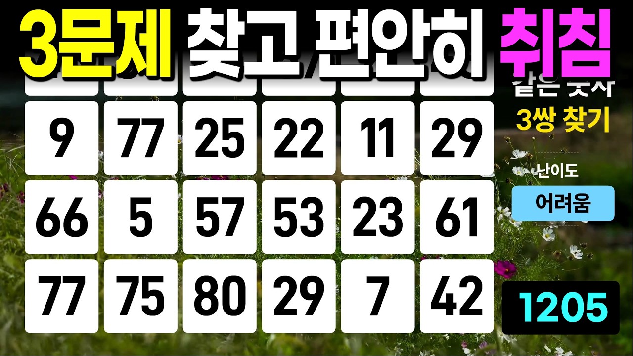 3문제 찾고 편안히 취침하세요 - 같은숫자찾기, 치매예방퀴즈, 치매예방활동, 숫자퀴즈, 숫자찾기, 단어퀴즈, 치매테스트