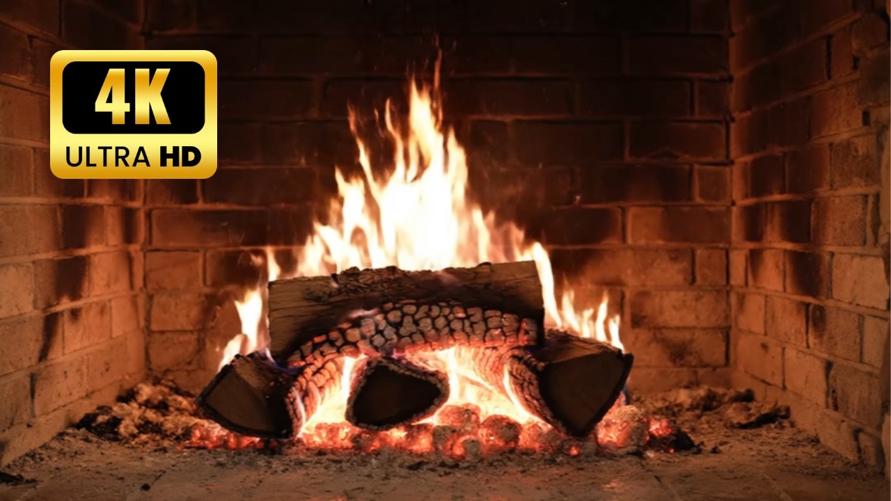 FIREPLACE 4K 🔥 Fireplace video with Burning Logs & Fire Sounds. Christmas Fireplace